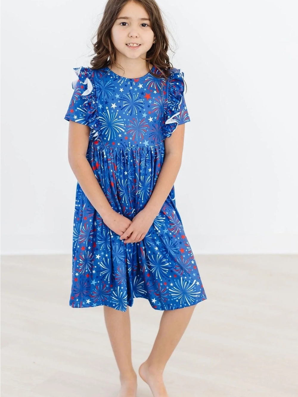 Mila & Rose Girls Blue Patriotic Fireworks Ruffle Dress 4th of July